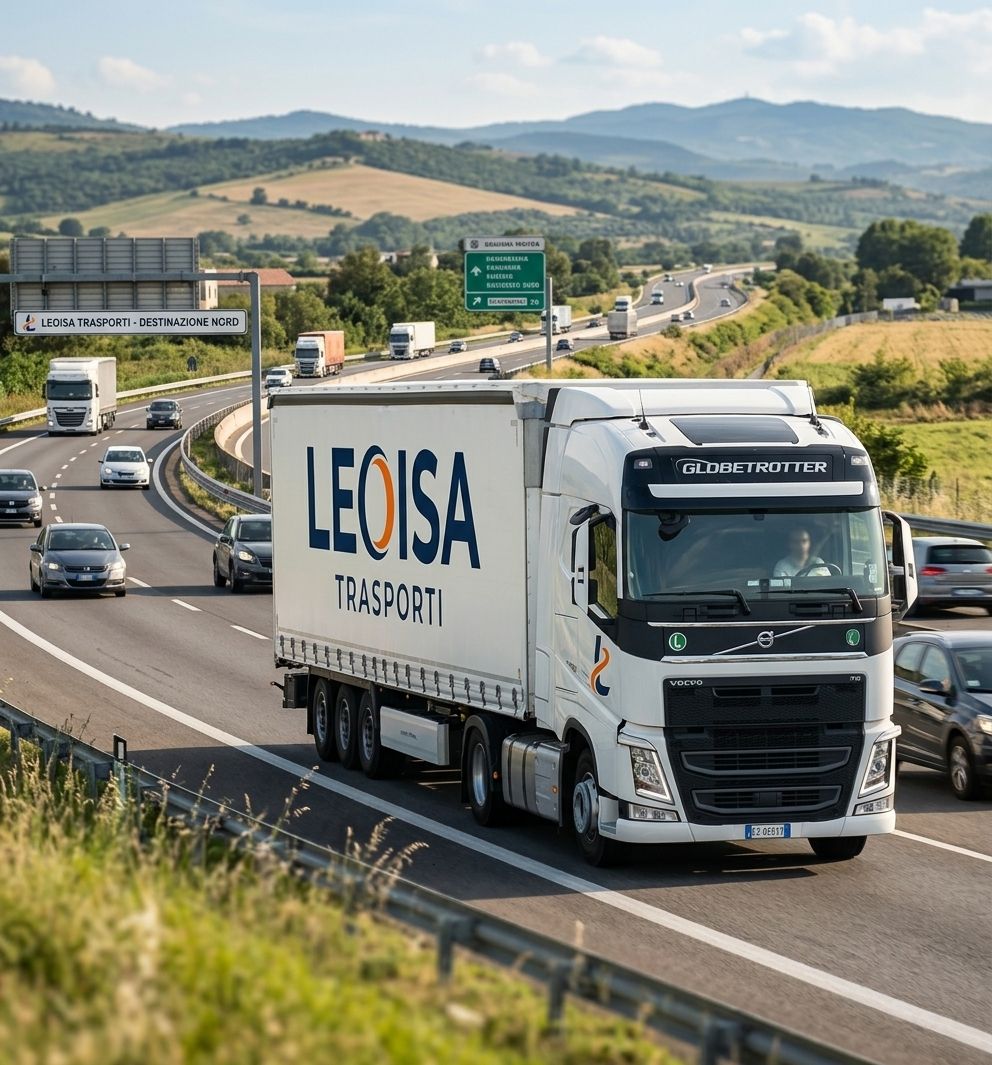 Un camion Leoisa Trasporti in viaggio in autostrada